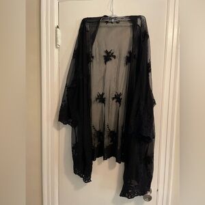 Torrid Black Sheer Mesh Lace Floral Embroidered Kimono Cardigan Size 4X